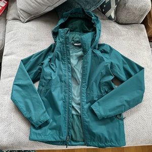 The North Face teal rain jacket - size small